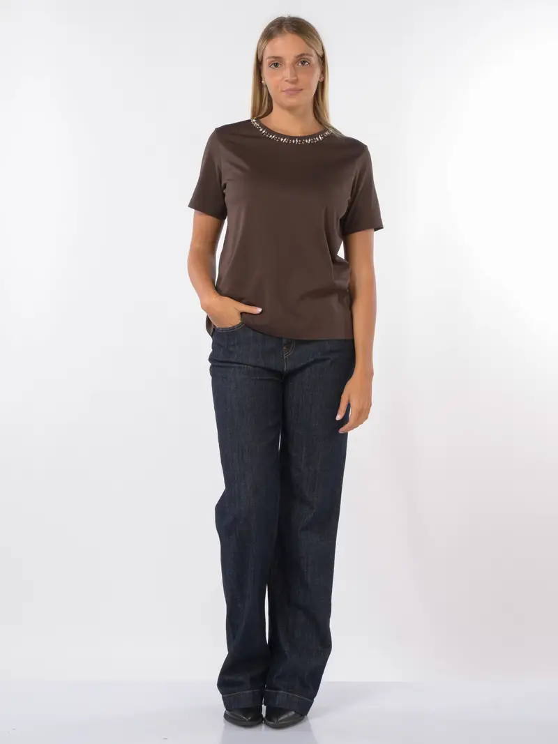 t Shirt da donna Kaos Jeans girocollo con pietre MARRON miniatura 2