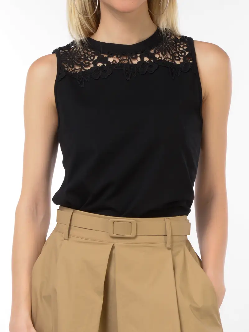 top da donna Kaos in cotone con inserto in pizzo NERO