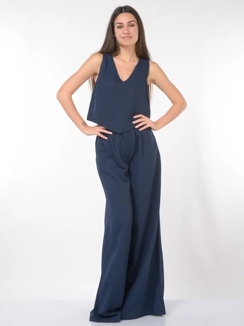 top da donna Kaos in viscosa e lino con scollo a V Blu miniatura 2