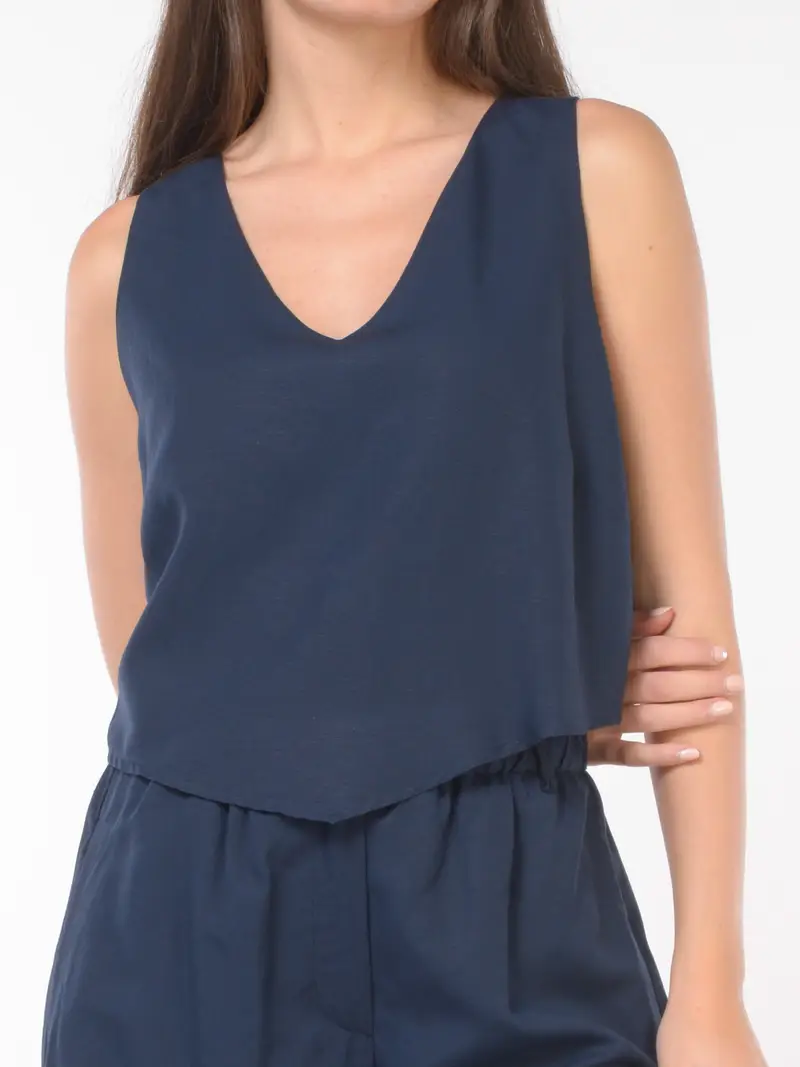 top da donna Kaos in viscosa e lino con scollo a V Blu