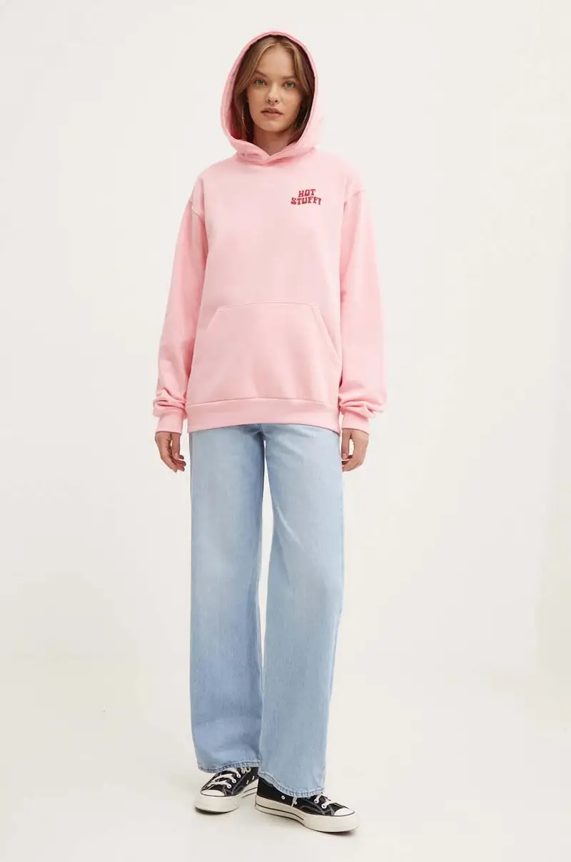 felpa colore rosa con cappuccio con applicazione AM095-01-G002 miniatura 3