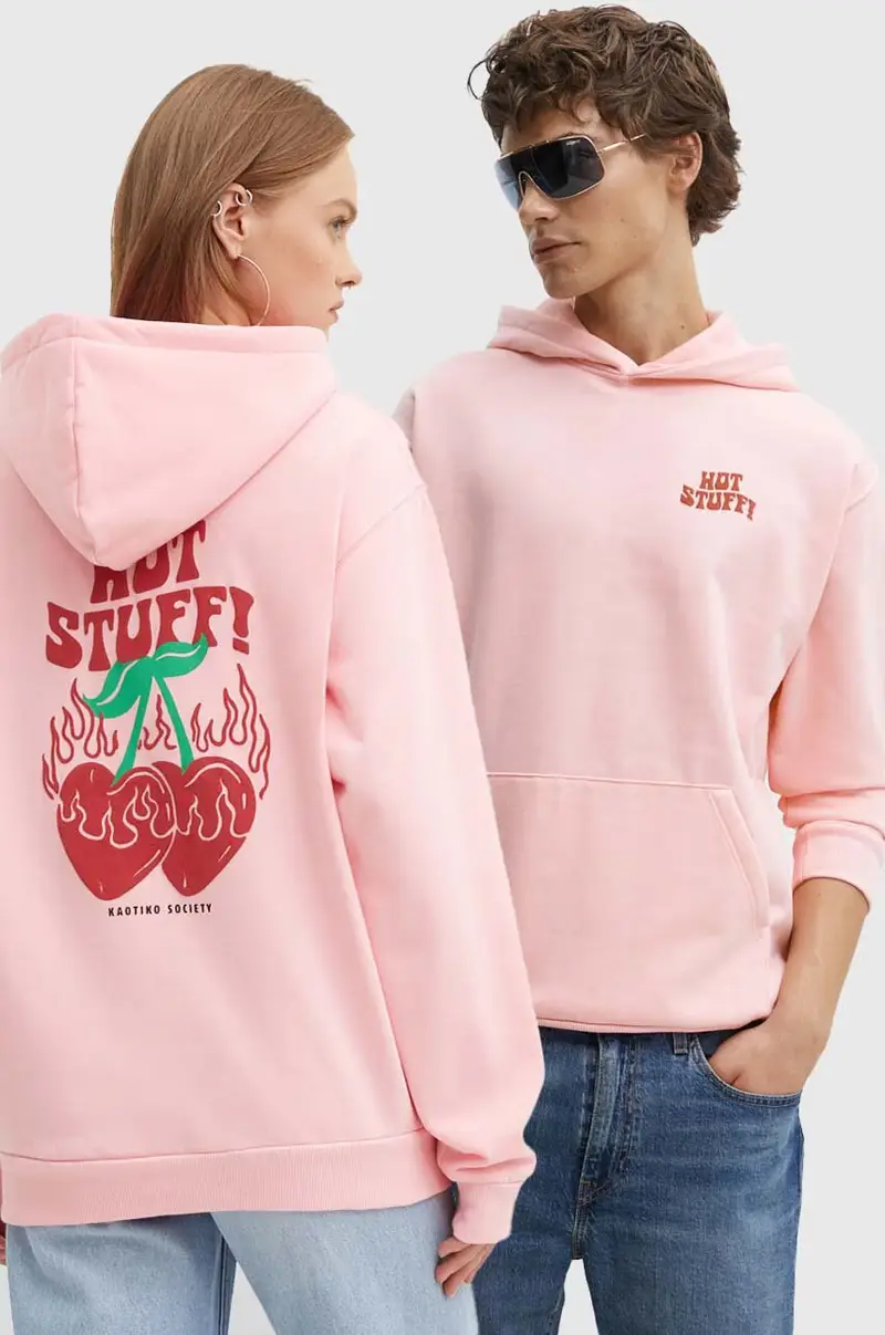 felpa colore rosa con cappuccio con applicazione AM095-01-G002