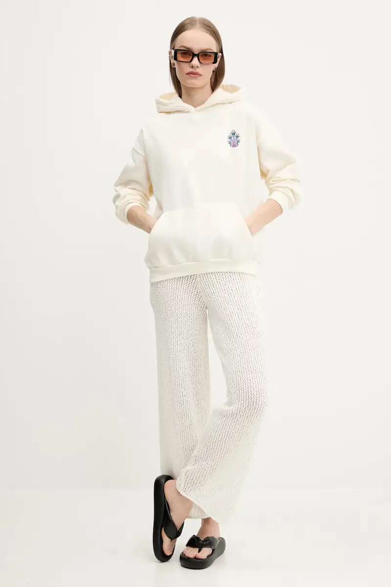 felpa donna colore beige con cappuccio con applicazione AQ040-01-M002 miniatura 2