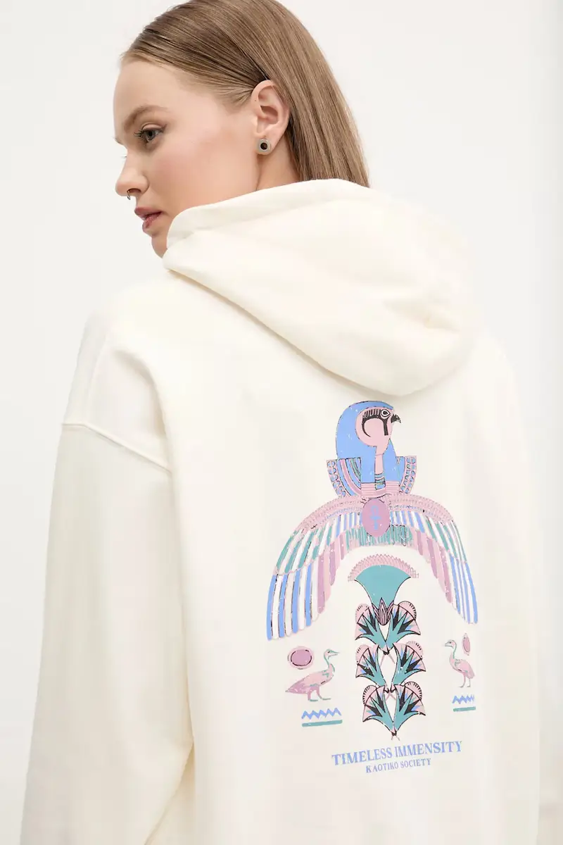 felpa donna colore beige con cappuccio con applicazione AQ040-01-M002 miniatura 4