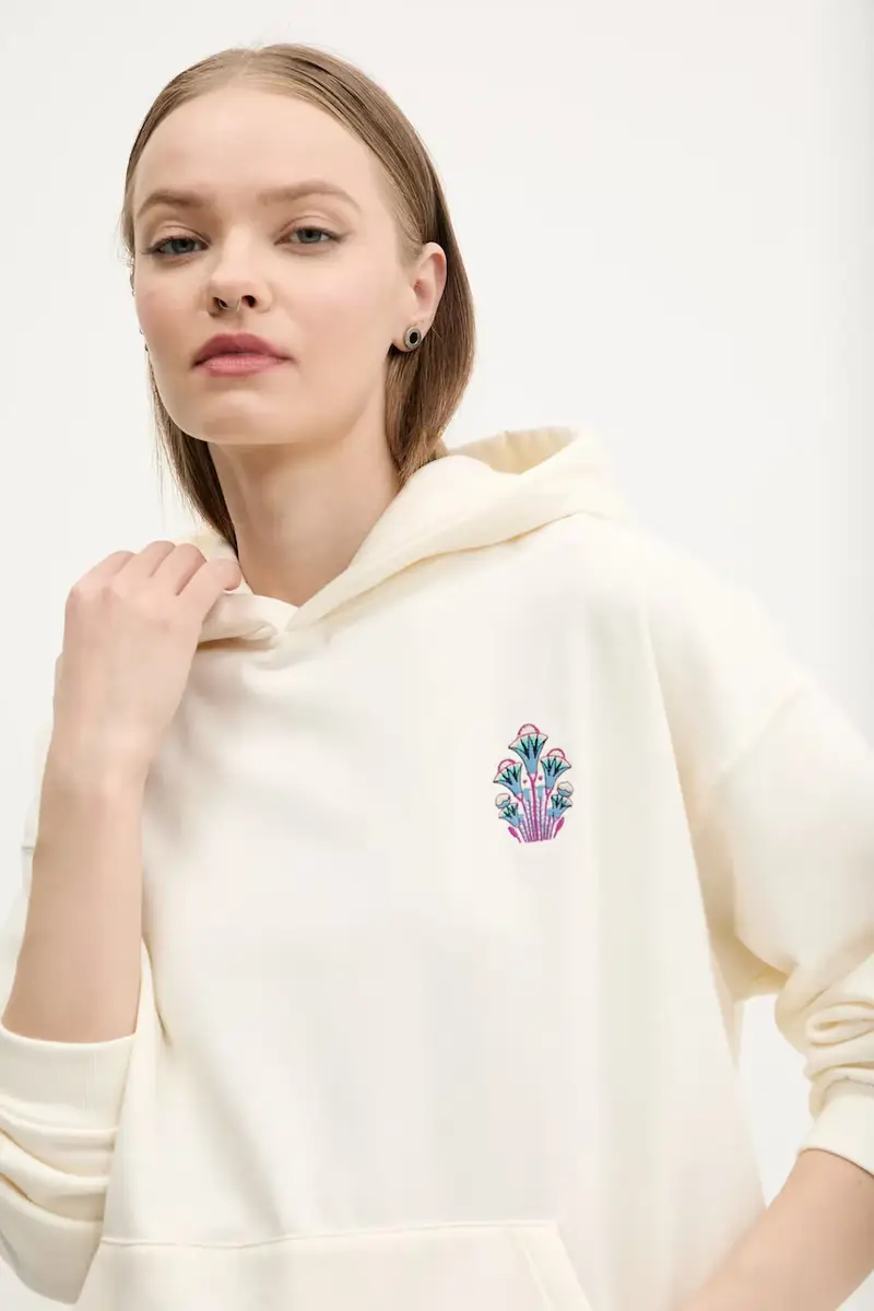 felpa donna colore beige con cappuccio con applicazione AQ040-01-M002 miniatura 5