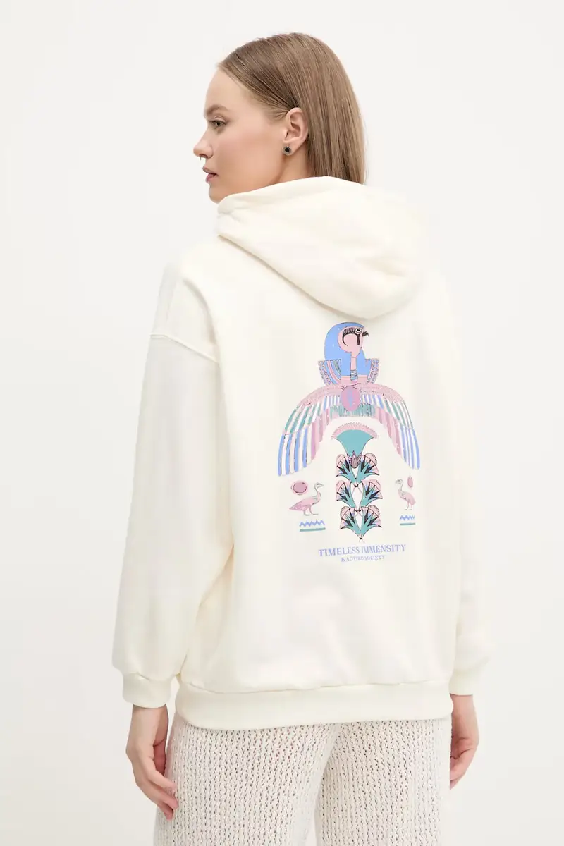 felpa donna colore beige con cappuccio con applicazione AQ040-01-M002