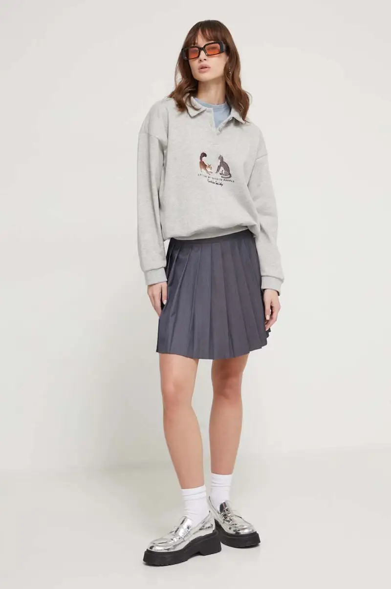 felpa donna colore grigio con applicazione miniatura 2