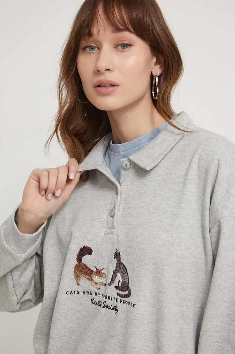 felpa donna colore grigio con applicazione miniatura 4