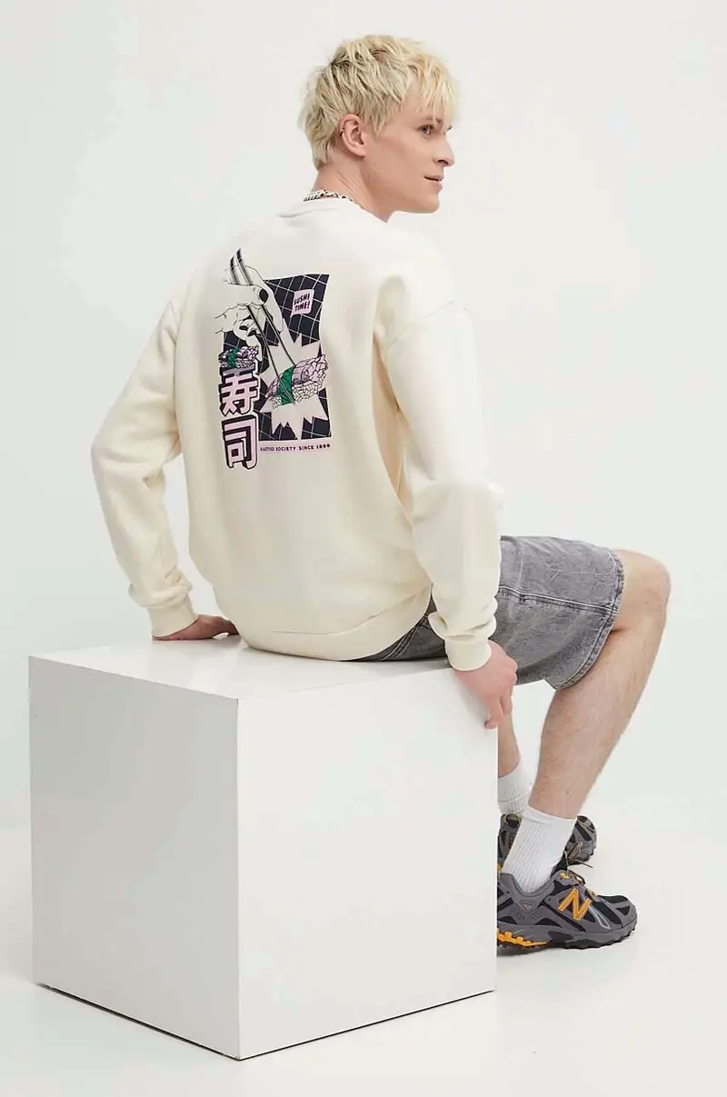 felpa in cotone colore beige AN015-01S-G00 miniatura 4