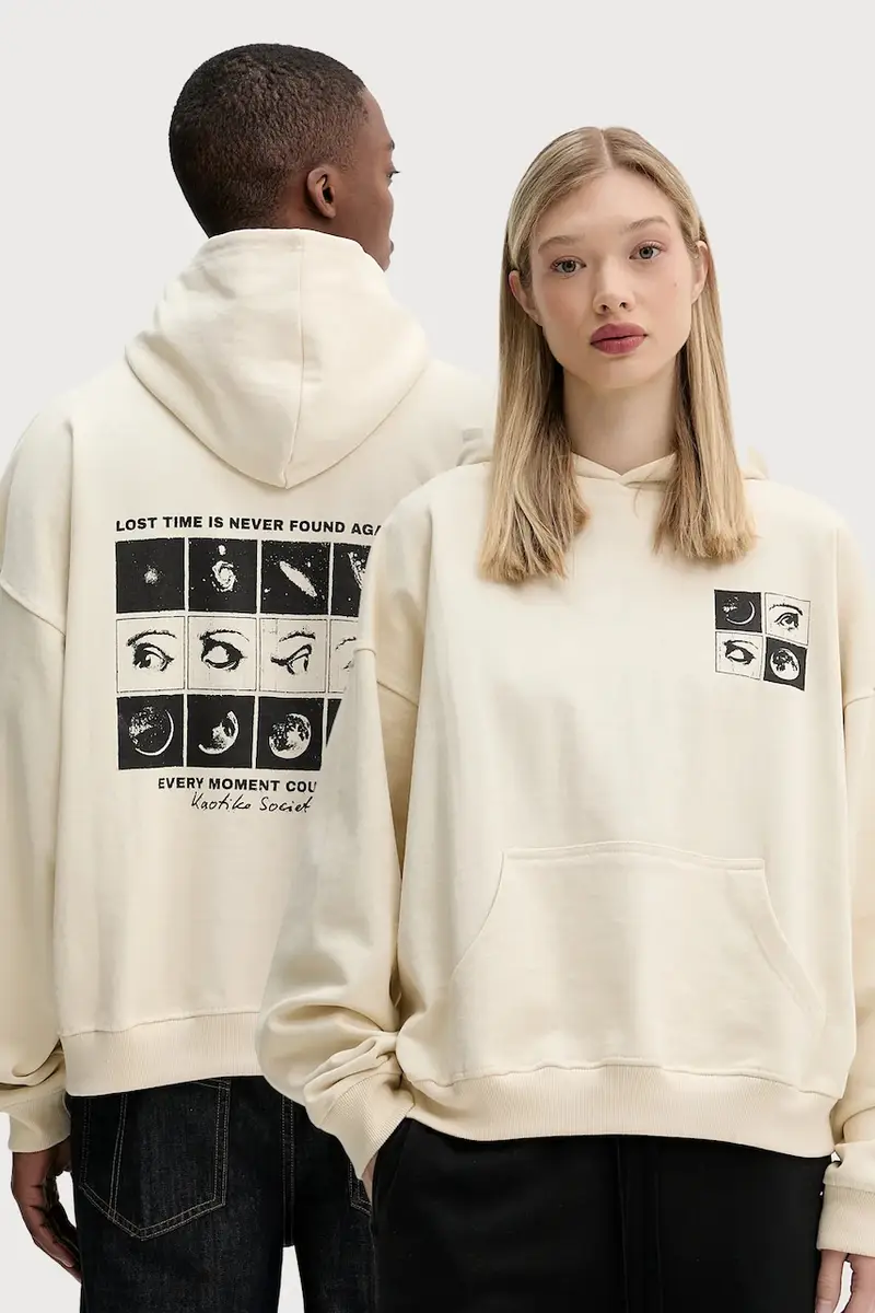 felpa in cotone colore beige con cappuccio AQ087-01-G002