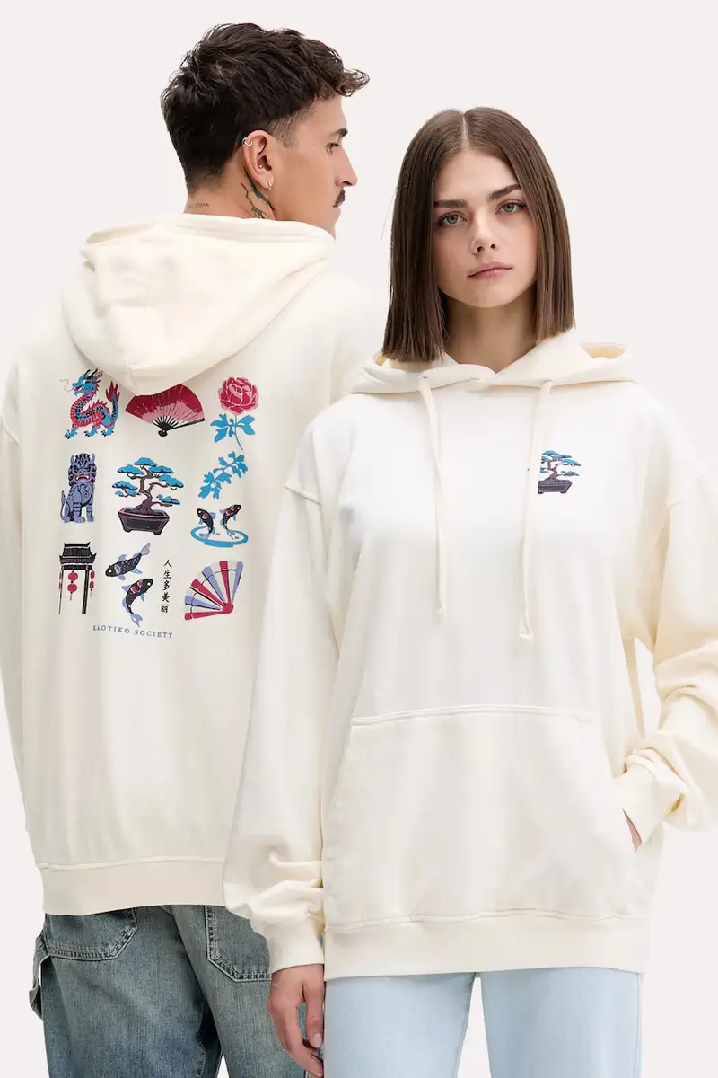 felpa in cotone colore beige con cappuccio AR079-01-G002