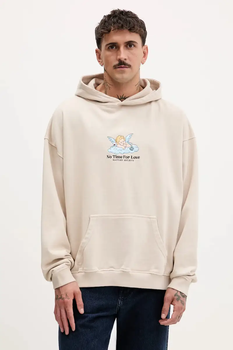 felpa in cotone colore beige con cappuccio con applicazione AR014-01-G002 miniatura 2