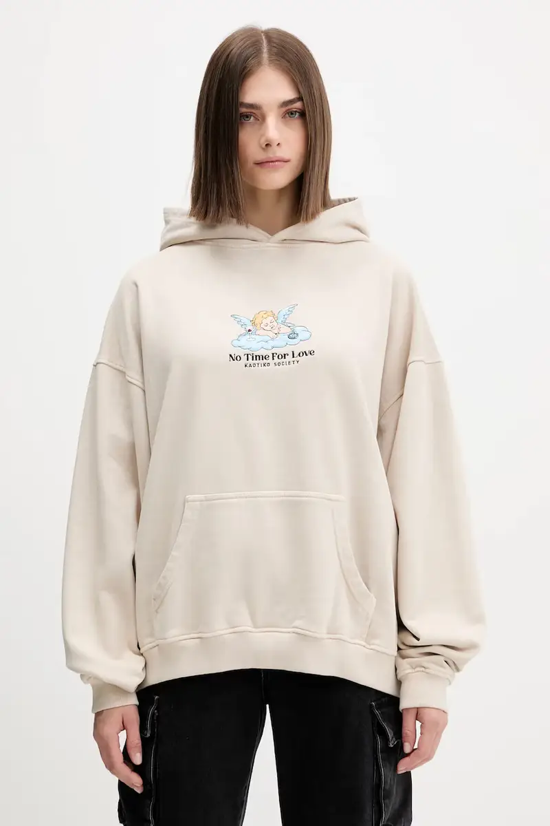 felpa in cotone colore beige con cappuccio con applicazione AR014-01-G002 miniatura 3