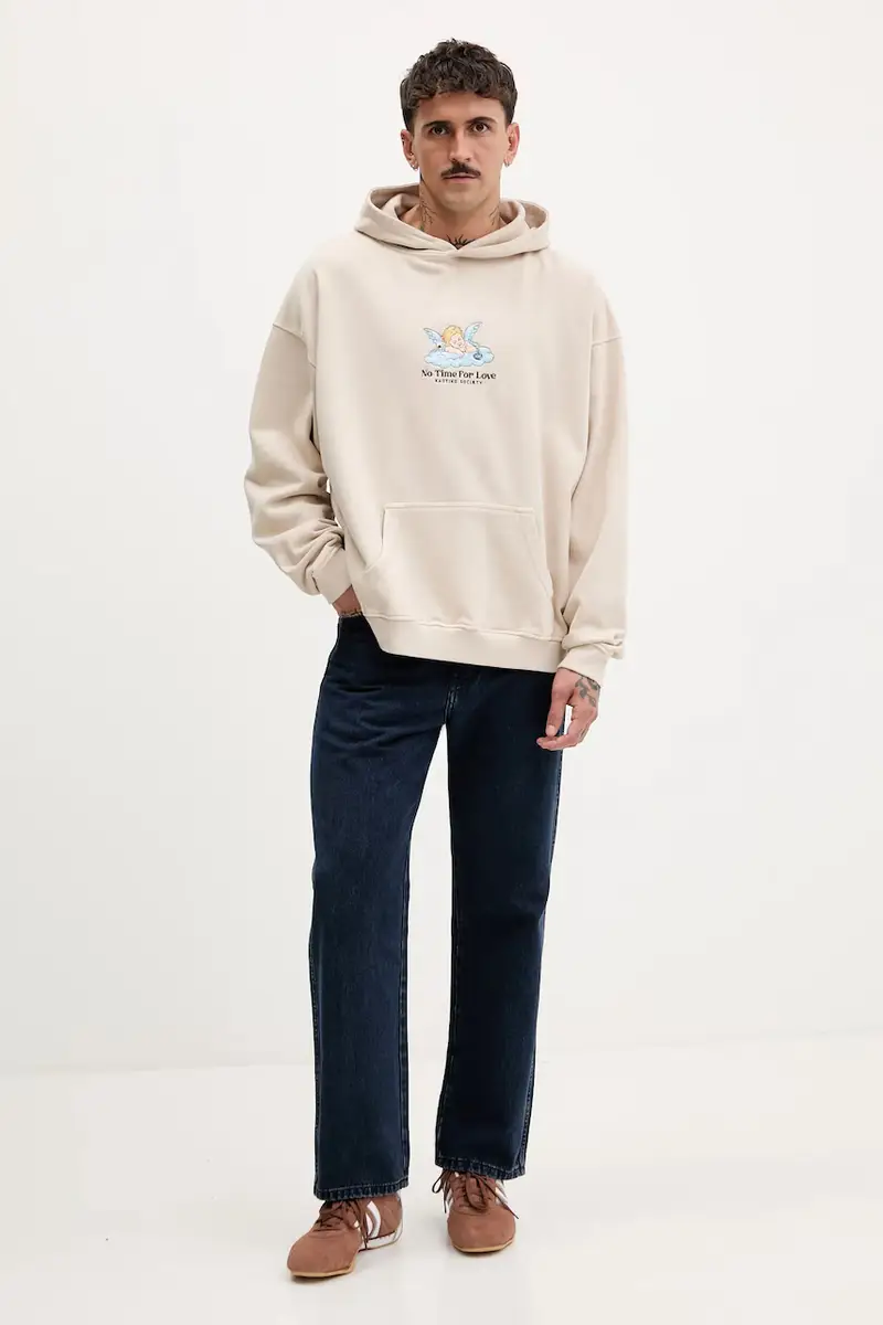 felpa in cotone colore beige con cappuccio con applicazione AR014-01-G002 miniatura 4