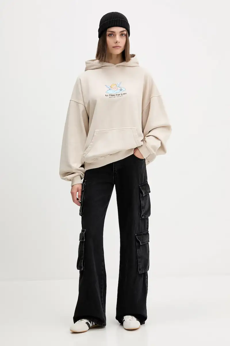 felpa in cotone colore beige con cappuccio con applicazione AR014-01-G002 miniatura 5