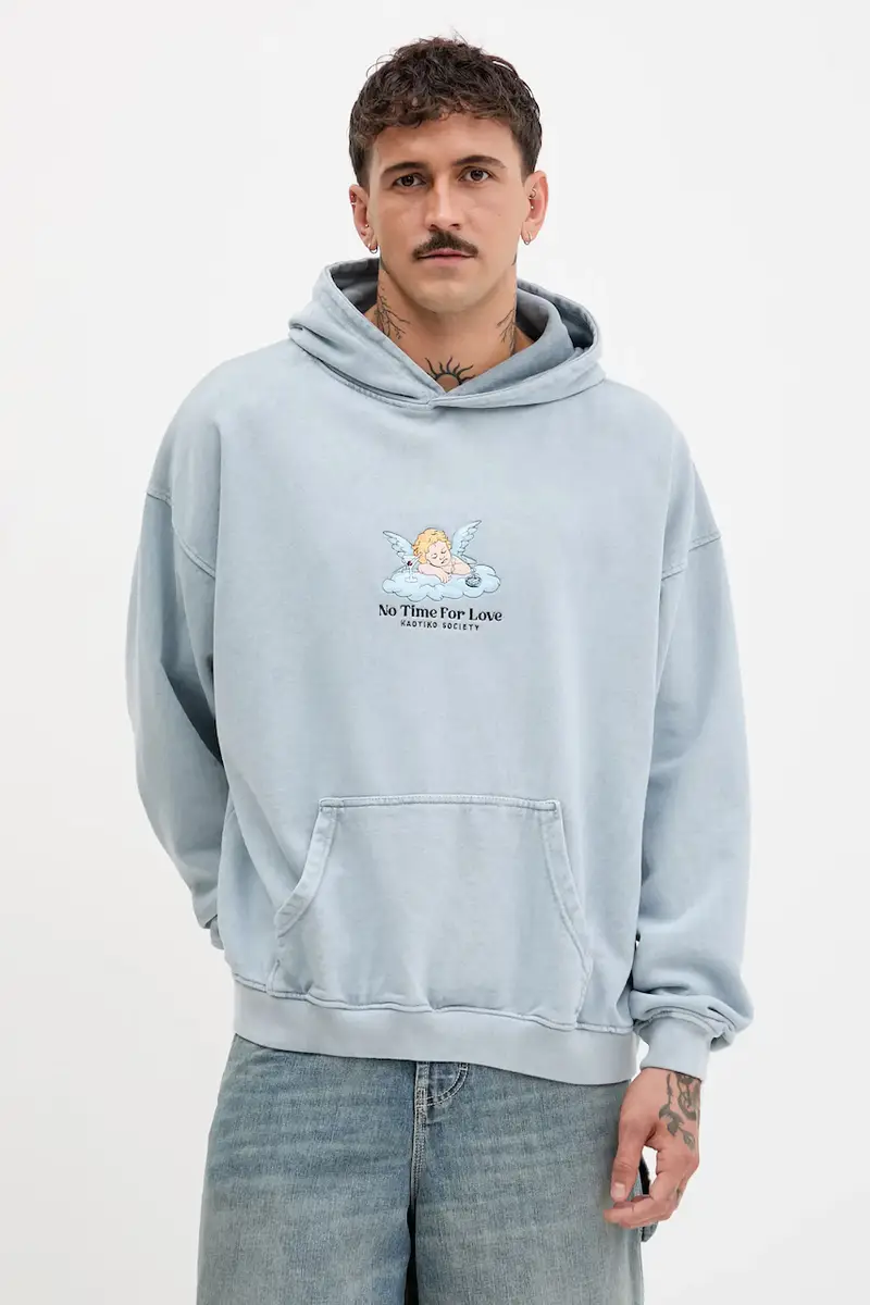 felpa in cotone colore blu con cappuccio con applicazione AR014-02-G002 miniatura 2