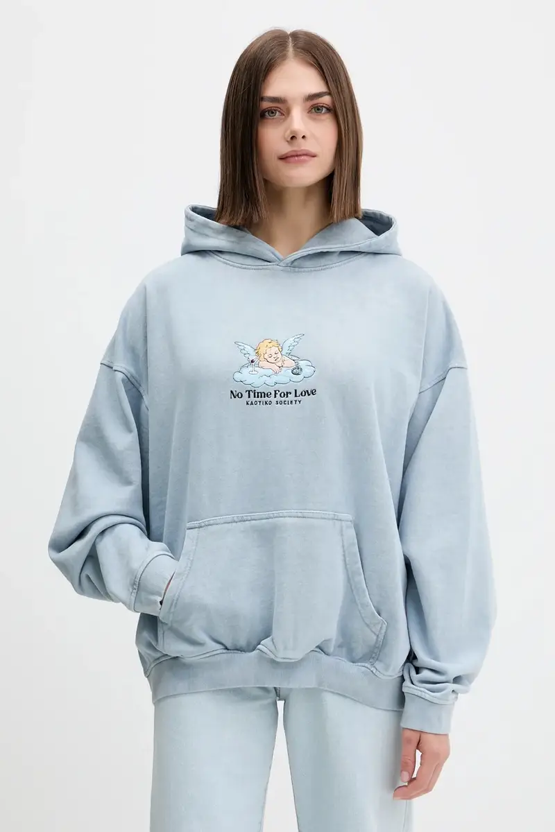 felpa in cotone colore blu con cappuccio con applicazione AR014-02-G002 miniatura 3