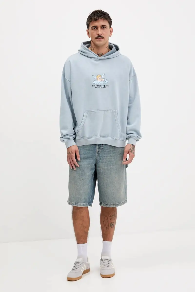 felpa in cotone colore blu con cappuccio con applicazione AR014-02-G002 miniatura 4