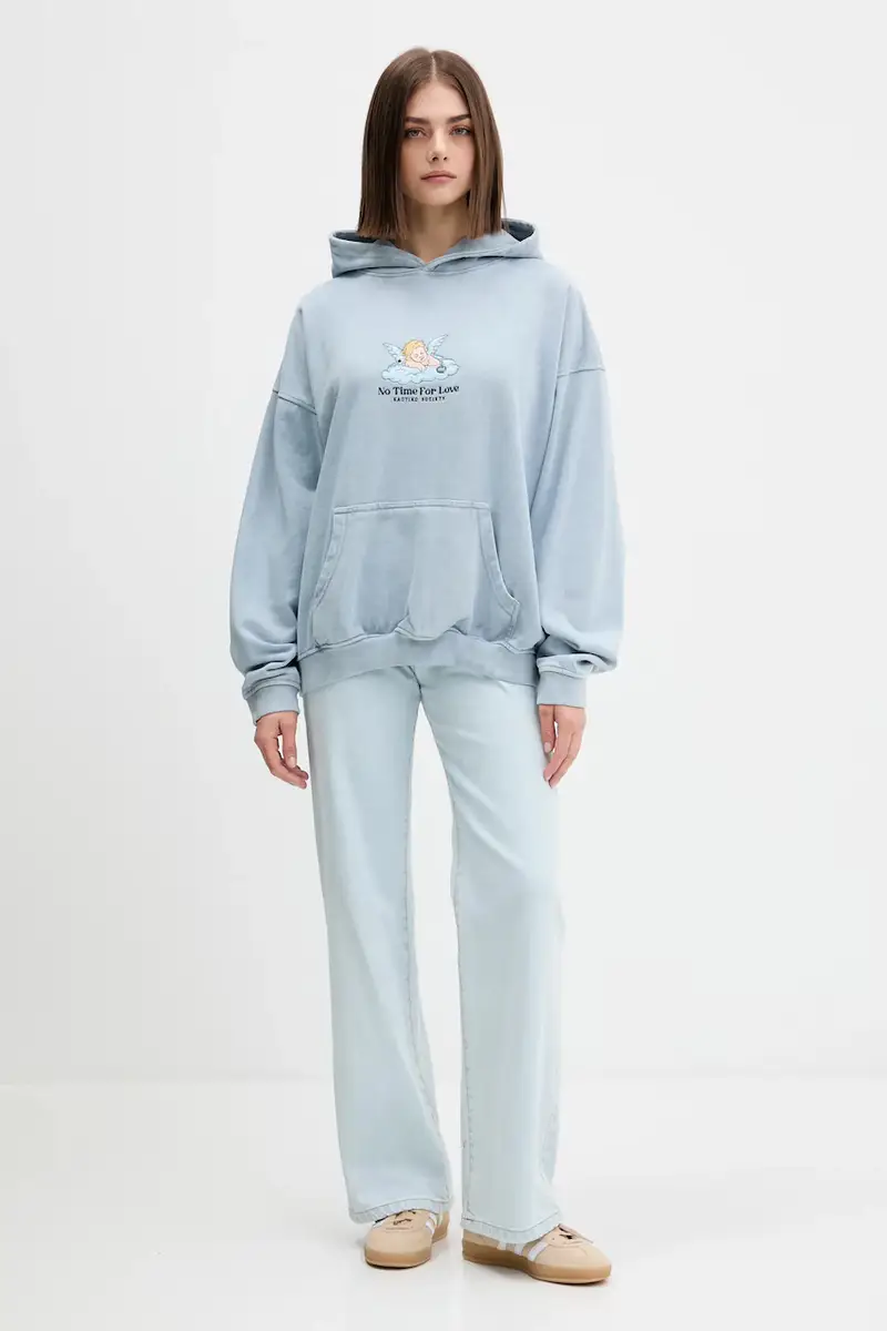 felpa in cotone colore blu con cappuccio con applicazione AR014-02-G002 miniatura 5