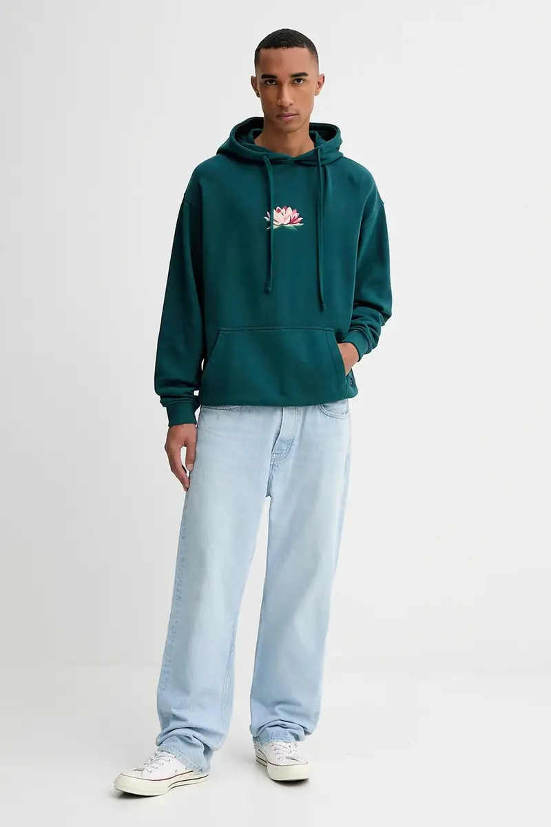 felpa in cotone colore verde con cappuccio con applicazione AR074-01-G002 miniatura 2