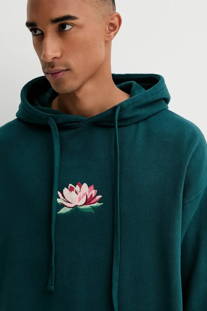 felpa in cotone colore verde con cappuccio con applicazione AR074-01-G002 miniatura 4