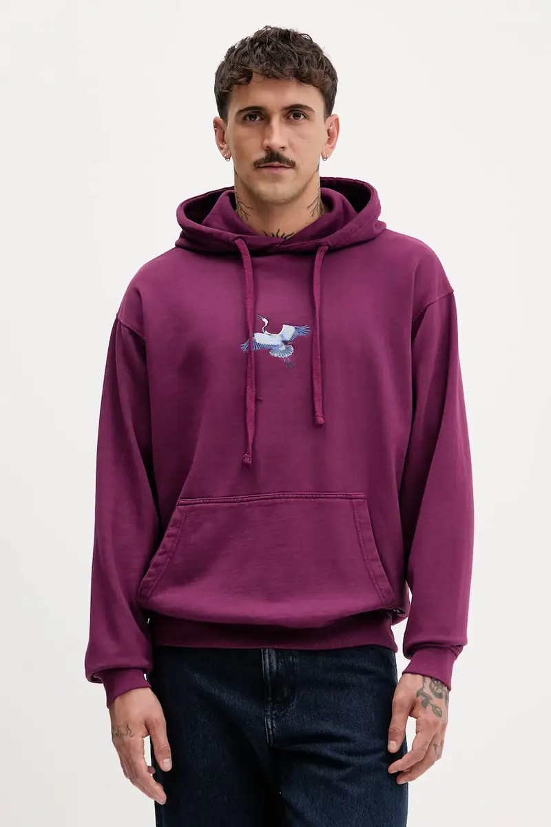 felpa in cotone colore violetto con cappuccio con applicazione AR075-01-G002 miniatura 2