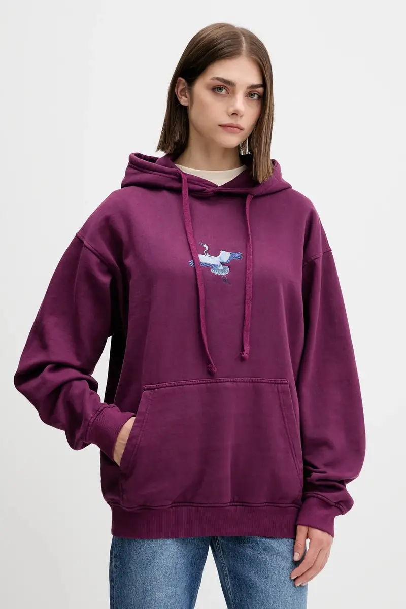 felpa in cotone colore violetto con cappuccio con applicazione AR075-01-G002 miniatura 3