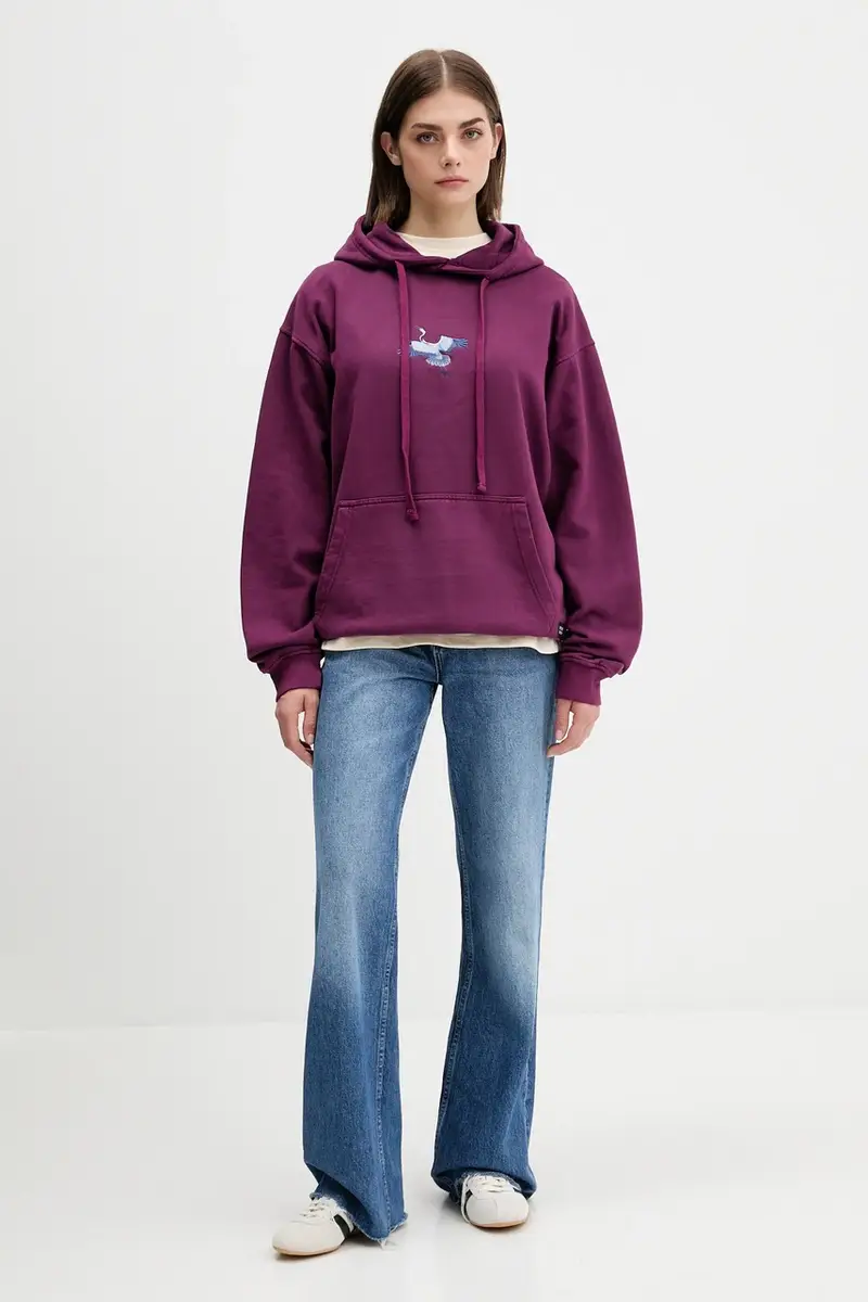 felpa in cotone colore violetto con cappuccio con applicazione AR075-01-G002 miniatura 5