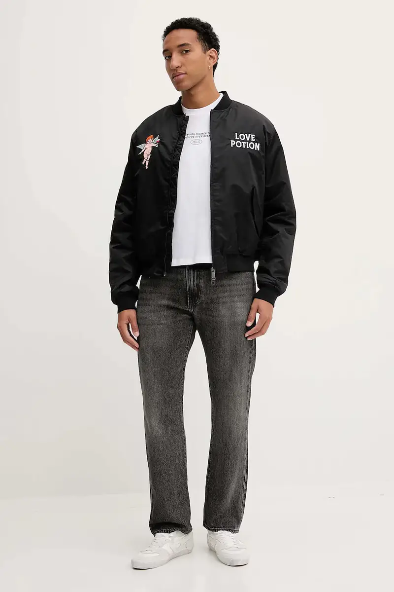 Kaotiko Giacca bomber nera con ricamo miniatura 2