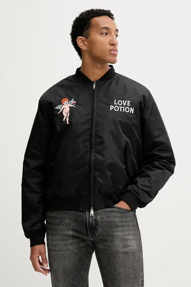 Kaotiko Giacca bomber nera con ricamo miniatura 4