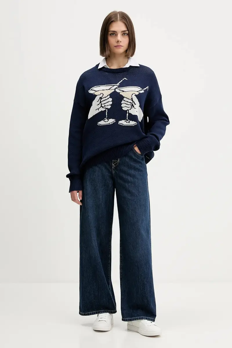 maglione in cotone Blu navy miniatura 3