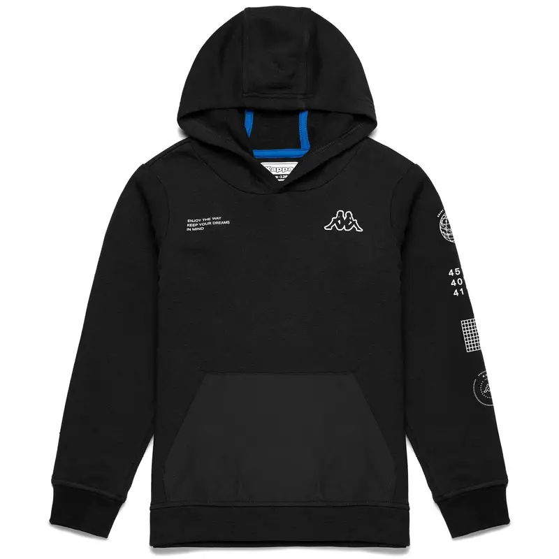 felpa bambino educazione fisica kappa cotone con cappuccio nero | Kappa