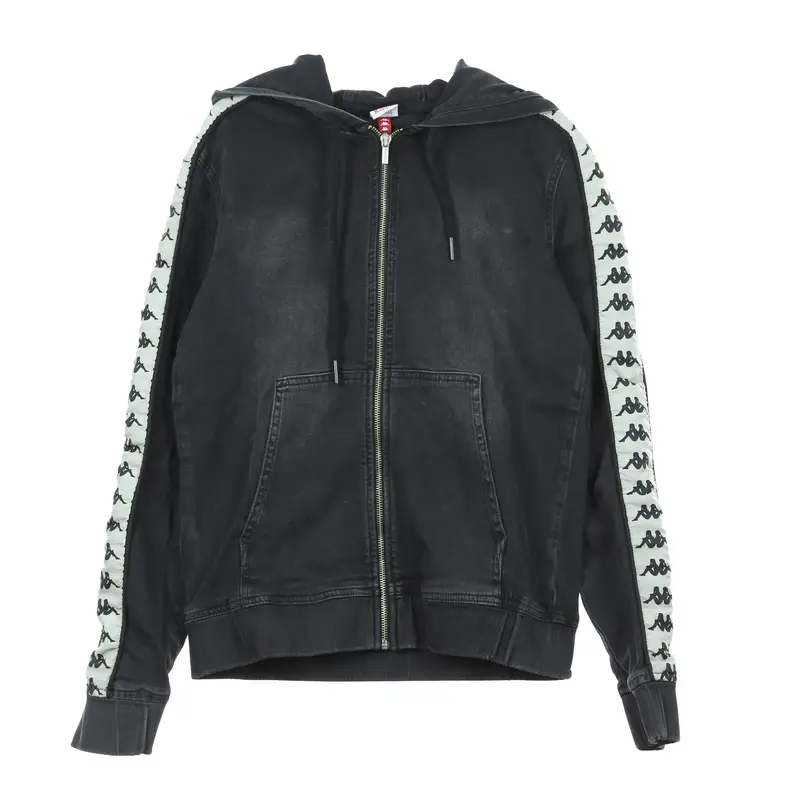 Felpa Cappuccio Zip Uomo Banda Bredei Black/beige Lt Sand