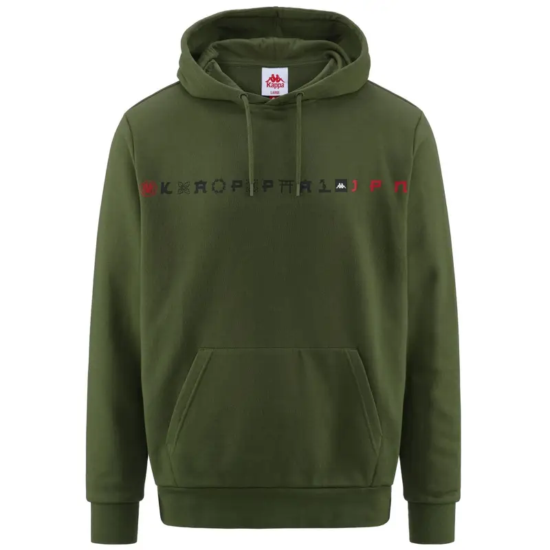 felpa con cappuccio da uomo in cotone verde da fitness | Kappa