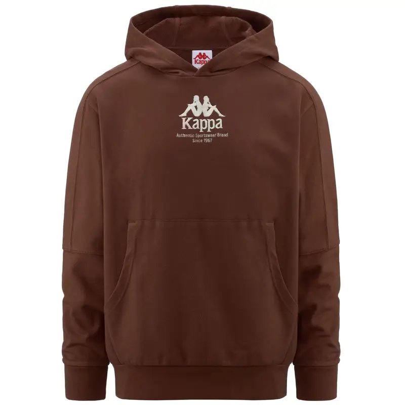 felpa uomo fitness kappa cotone con cappuccio marrone. | Kappa