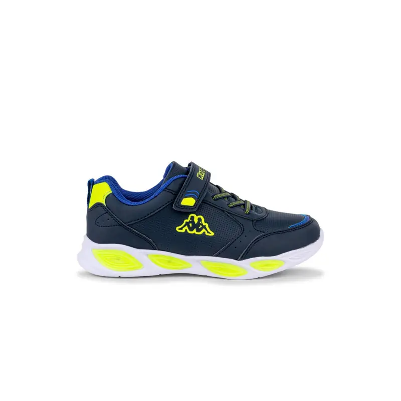 Sneakers bambino da running blu e gialle con luci