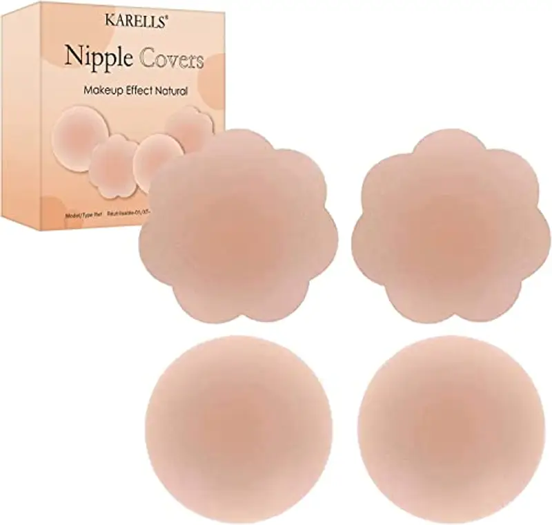 KARELLS Copricapezzoli Silicone, Copri Capezzoli da Donna, Copri Capezzoli in Silicone Riutilizzabile, Forma di Circolo, Forma di Fiore, 2 Paia