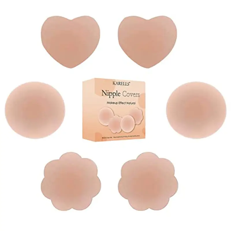 KARELLS Copricapezzoli Silicone, Copri Capezzoli da Donna, Copri Capezzoli in Silicone Riutilizzabile, Forma di Circolo, Forma di Fiore, 3 Paia