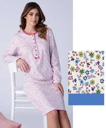 Camicia da notte donna calibrata in jersey di cotone caldo Karelpiu KF9018