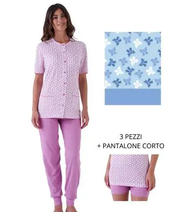 Pigiama donna 3 PEZZI aperto in jersey di cotone Karelpiu KE0092