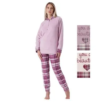 Pigiama donna a serafino in caldo pile coral Karelpiu KY7231