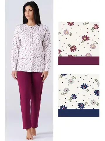 Pigiama donna aperto in jersey di cotone caldo Karelpiu KY7025