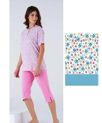 Pigiama donna CALIBRATO a manica corta e bermuda in jersey di cotone Karelpiu KC8158