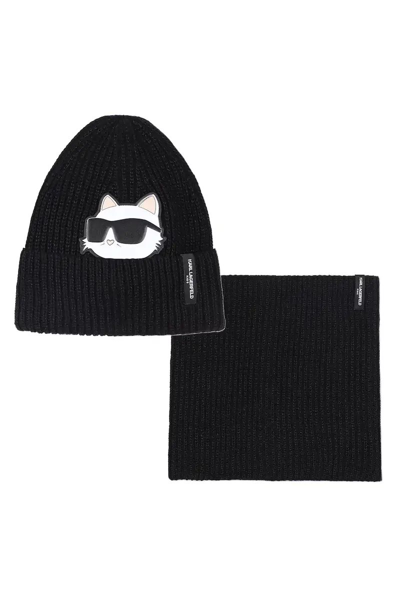 berretto e sciarpa in cotone per bambini colore nero Z31010