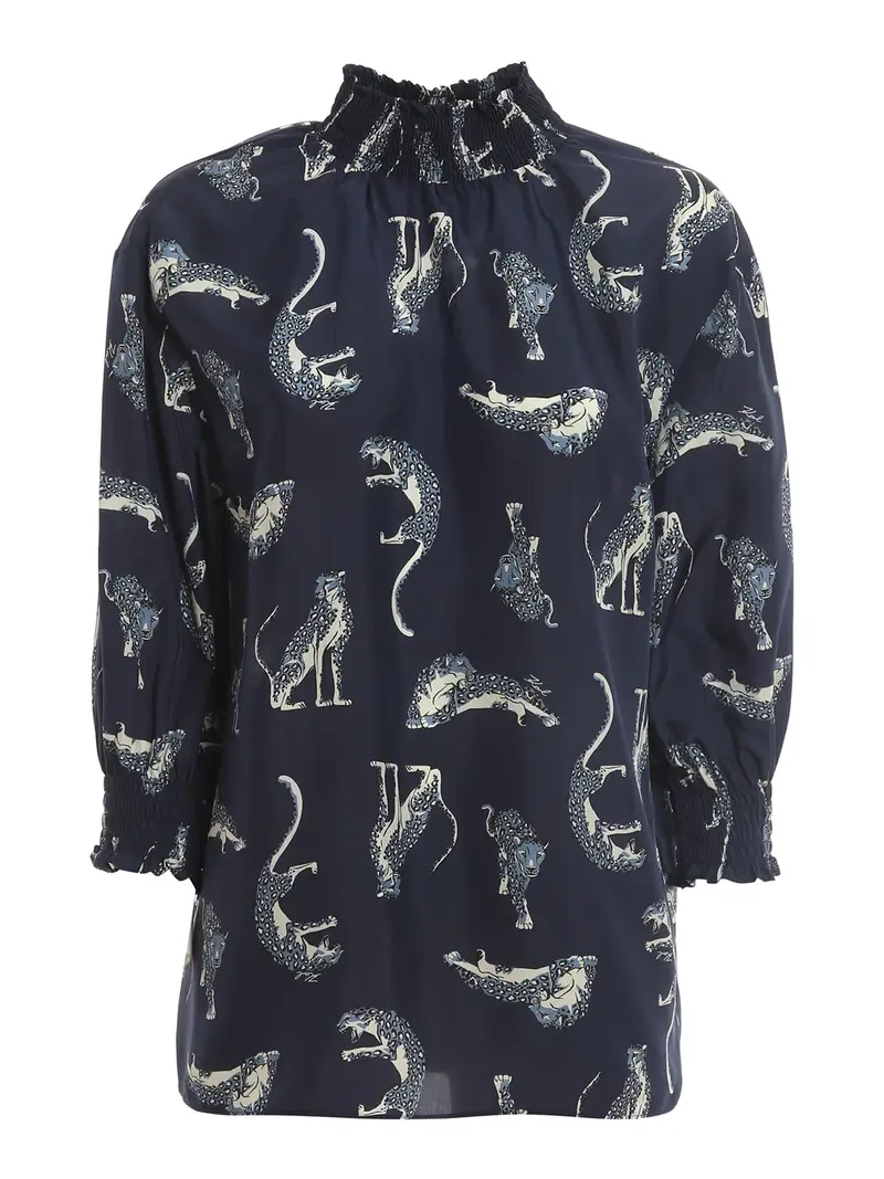 Blusa in seta stampa ghepardi Blu