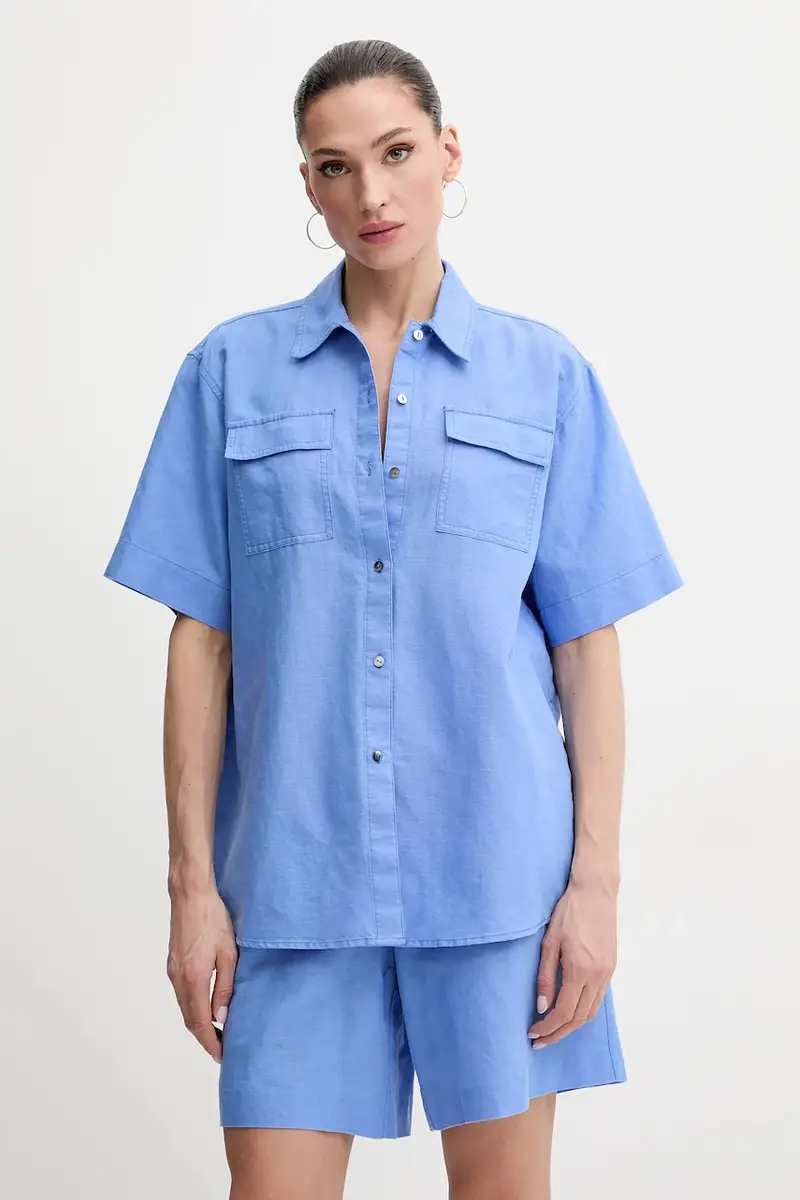 camicia di lino donna colore blu A2W11012 Violetto