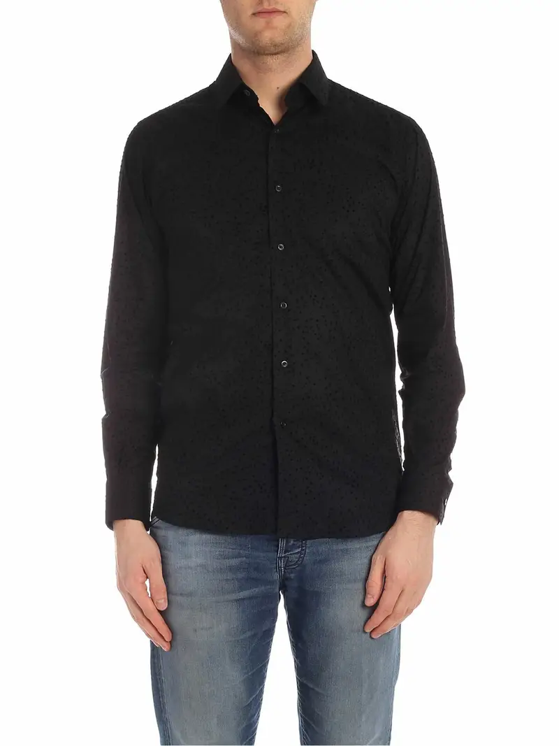 Camicia nera con pois flock Nero