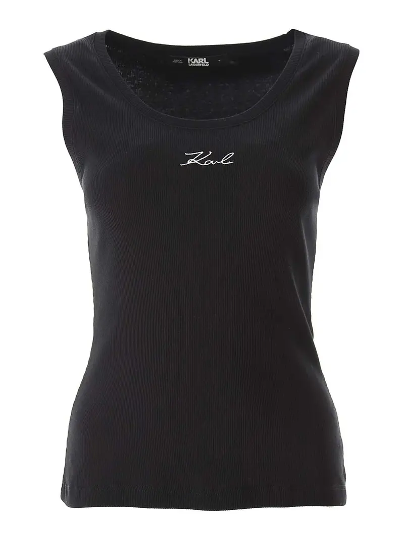 Canotta a costola logo Nero