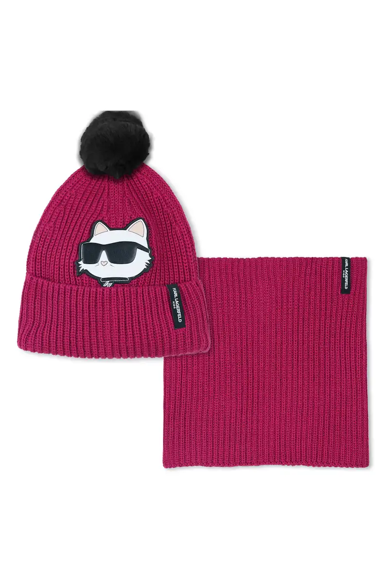 cappello e scaldacollo bambini colore rosa Z31011