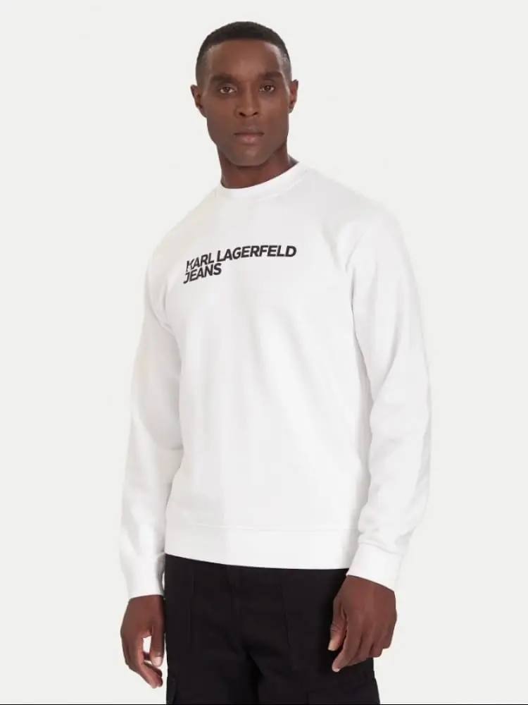 felpa a girocollo in cotone bianco con logo frontale e sul retro